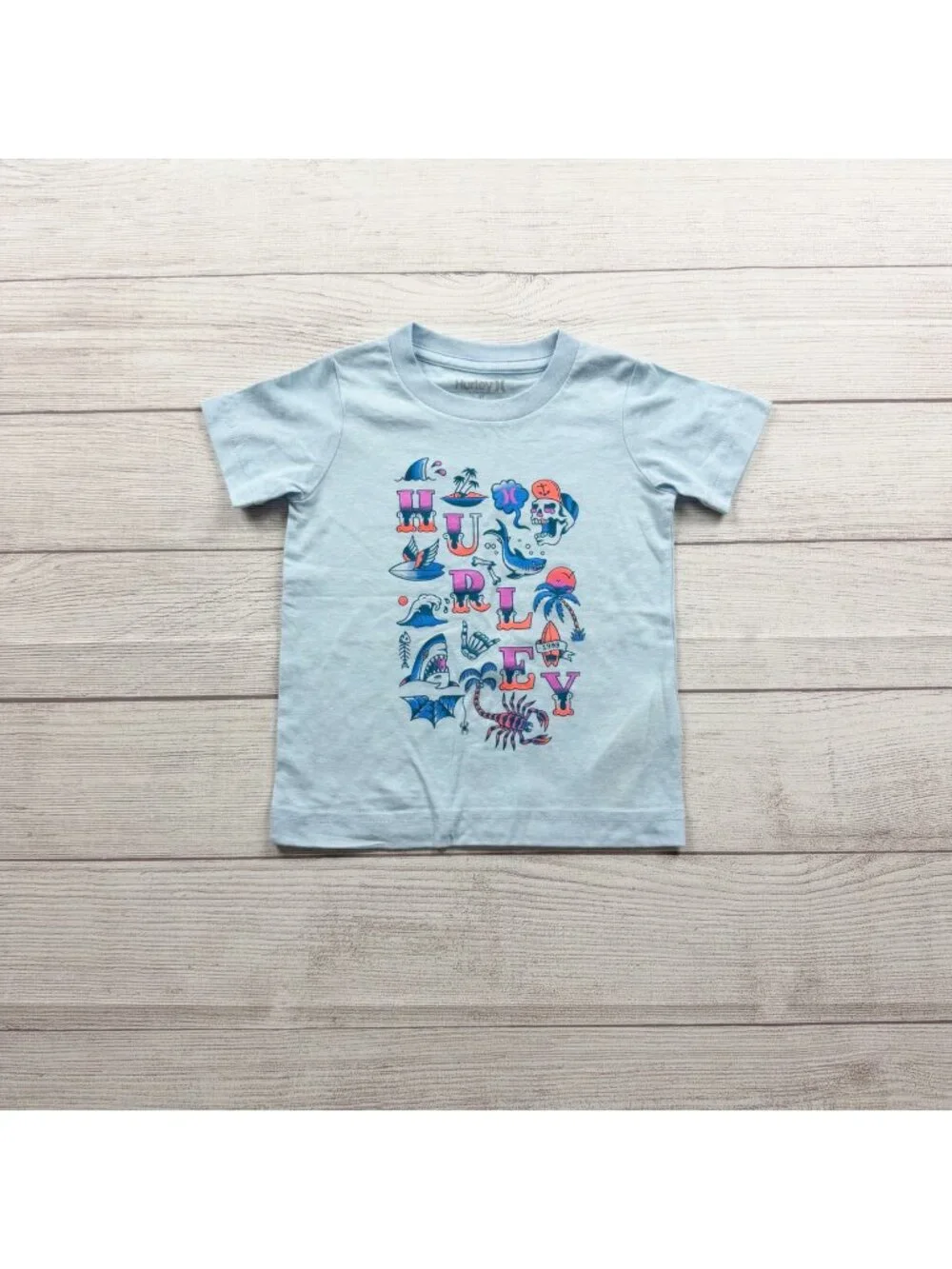 Hurley Toddler Boys Ocean Graphic Tee Short Sleeve Shirt Blue 2T
